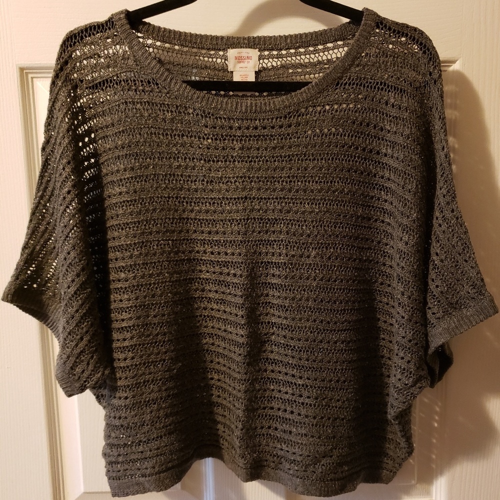 Khaki Short Sleeve Crochet Sweater